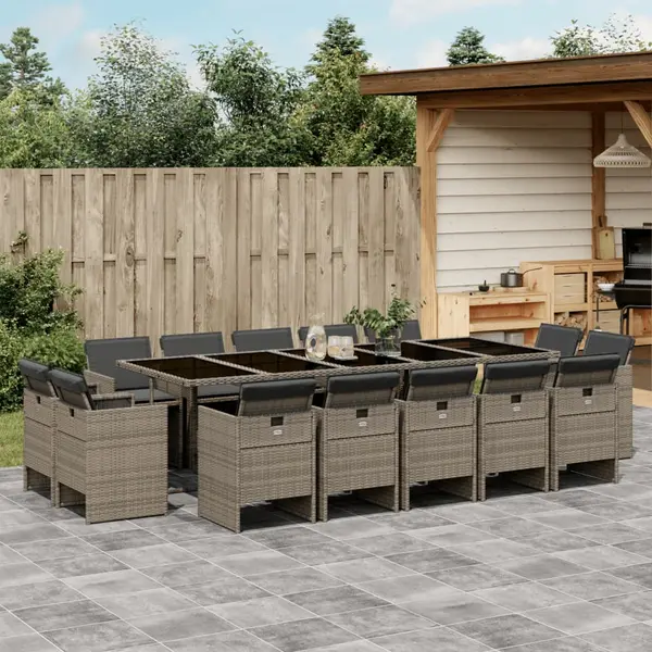 Gossi set mobilier de gradina cu perne, 15 piese, gri, poliratan
