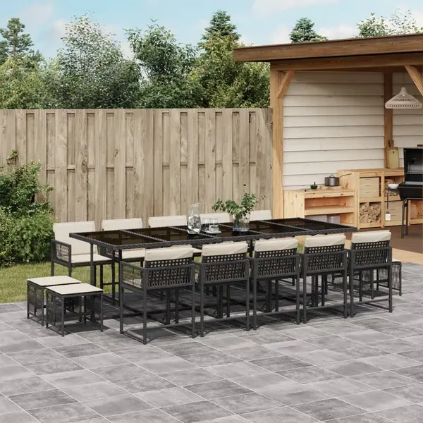 Gossi set mobilier de gradina cu perne, 15 piese, negru, poliratan