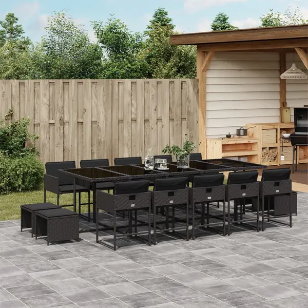 Gossi set mobilier de gradina cu perne, 15 piese, negru, poliratan