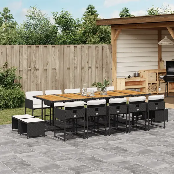 Gossi set mobilier de gradina cu perne, 15 piese, negru, poliratan