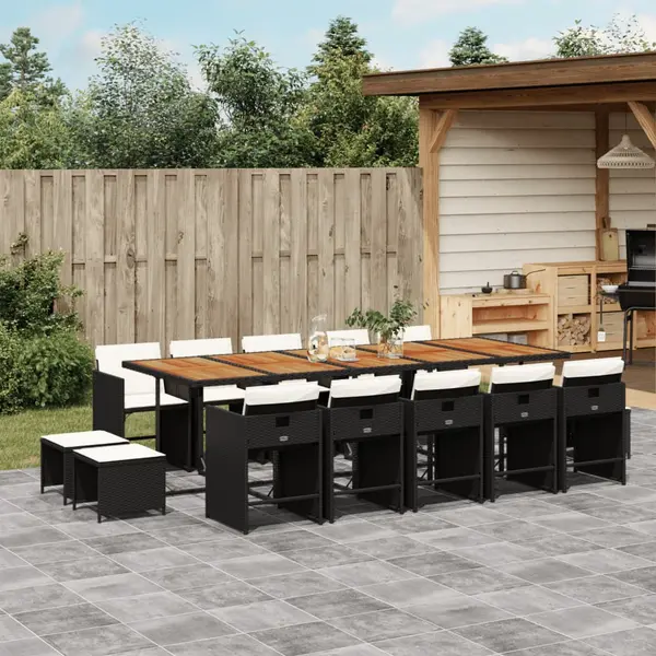 Gossi set mobilier de gradina cu perne, 15 piese, negru, poliratan