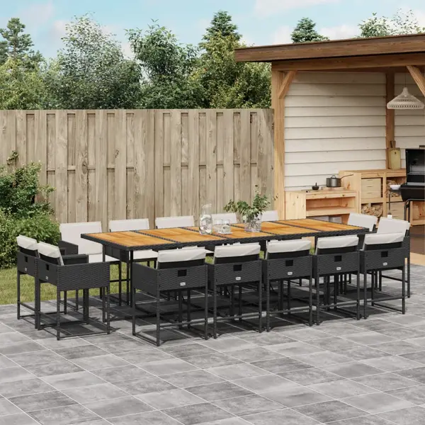 Gossi set mobilier de gradina cu perne, 15 piese, negru, poliratan