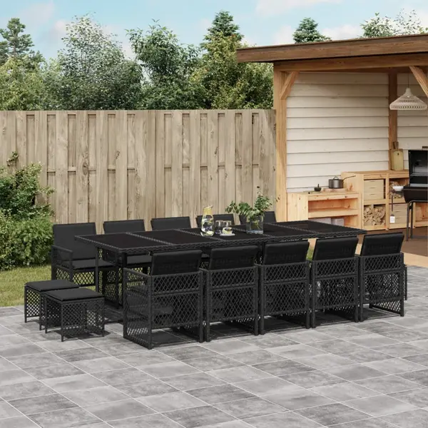 Gossi set mobilier de gradina cu perne, 15 piese, negru, poliratan