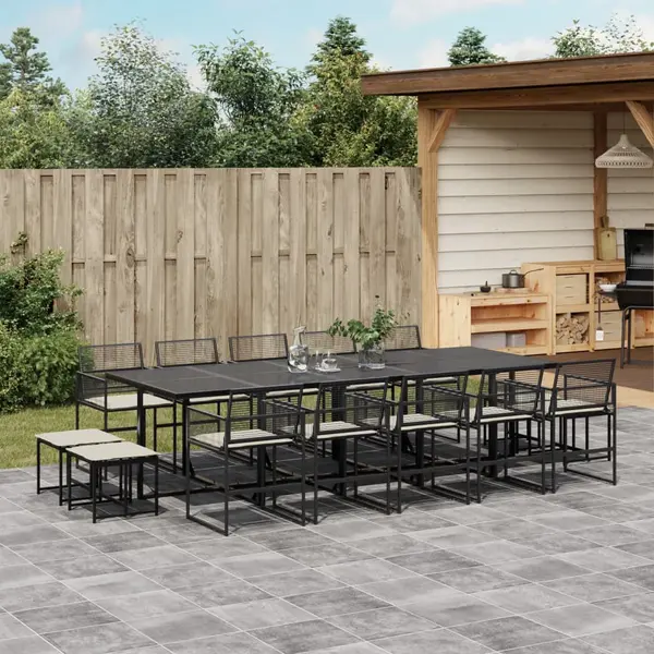 Gossi set mobilier de gradina cu perne, 15 piese, negru, poliratan