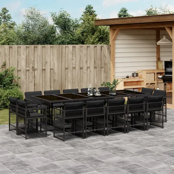 Gossi set mobilier de gradina cu perne, 15 piese, negru, poliratan