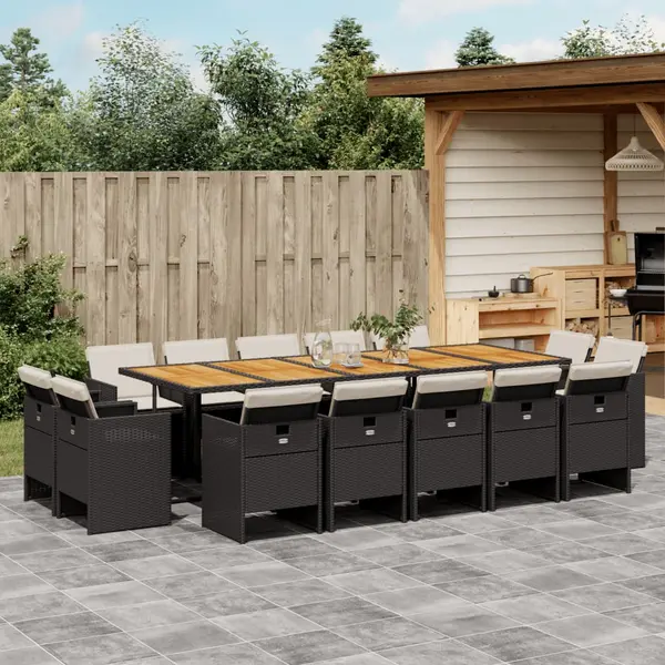 Gossi set mobilier de gradina cu perne, 15 piese, negru, poliratan