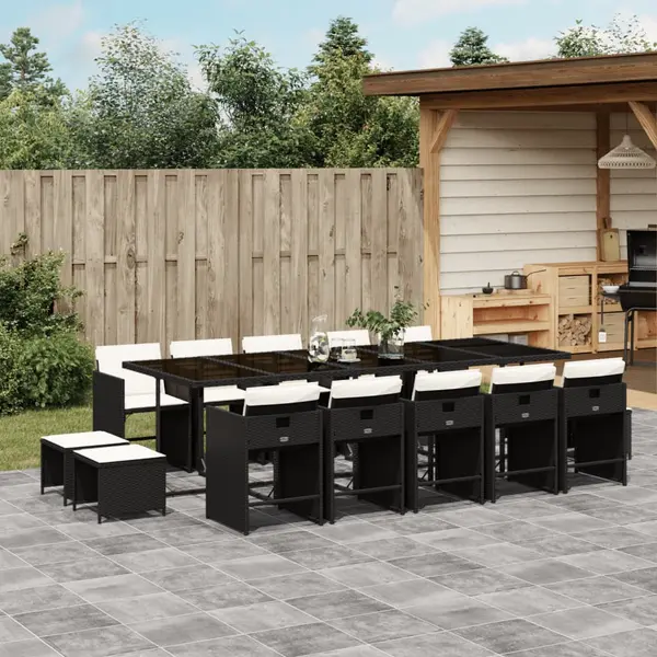 Gossi set mobilier de gradina cu perne, 15 piese, negru, poliratan