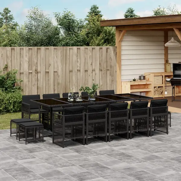 Gossi set mobilier de gradina cu perne, 15 piese, negru, poliratan