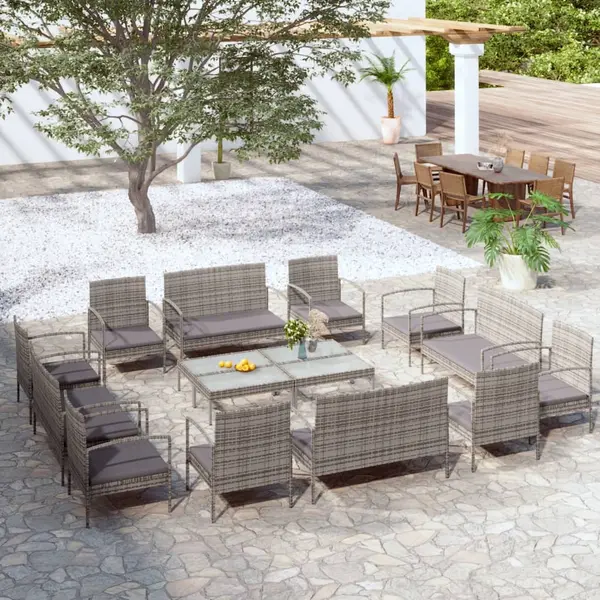 Gossi set mobilier de gradina cu perne, 16 piese, gri, poliratan