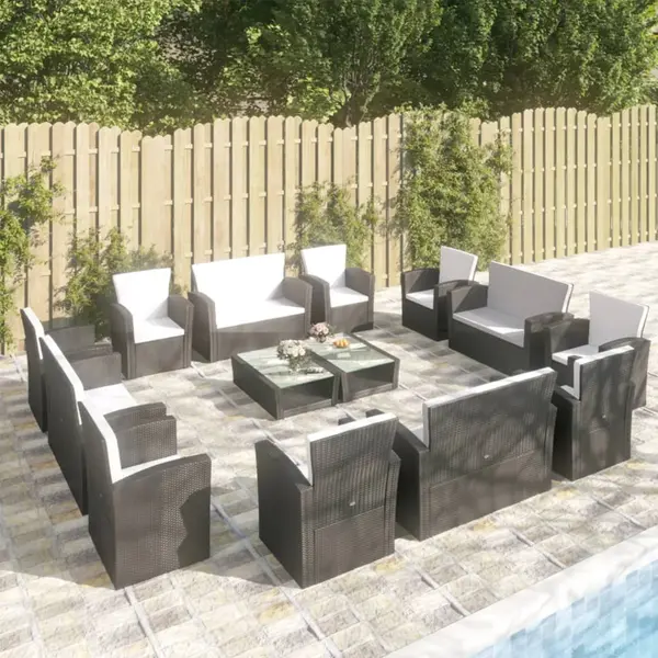 Gossi set mobilier de gradina cu perne, 16 piese, negru, poliratan