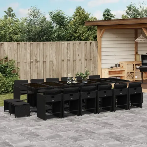 Gossi set mobilier de gradina cu perne, 17 piese, negru, poliratan