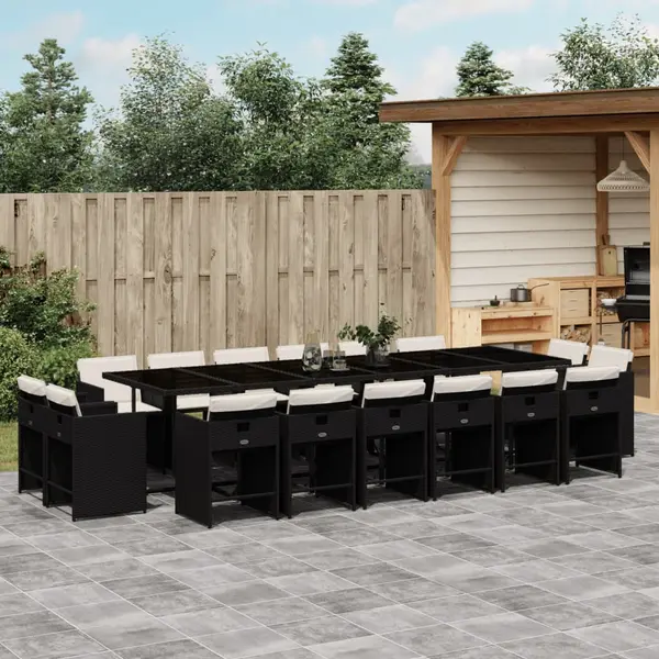 Gossi set mobilier de gradina cu perne, 17 piese, negru, poliratan