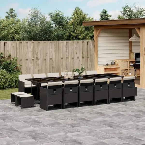 Gossi set mobilier de gradina cu perne, 17 piese, negru, poliratan