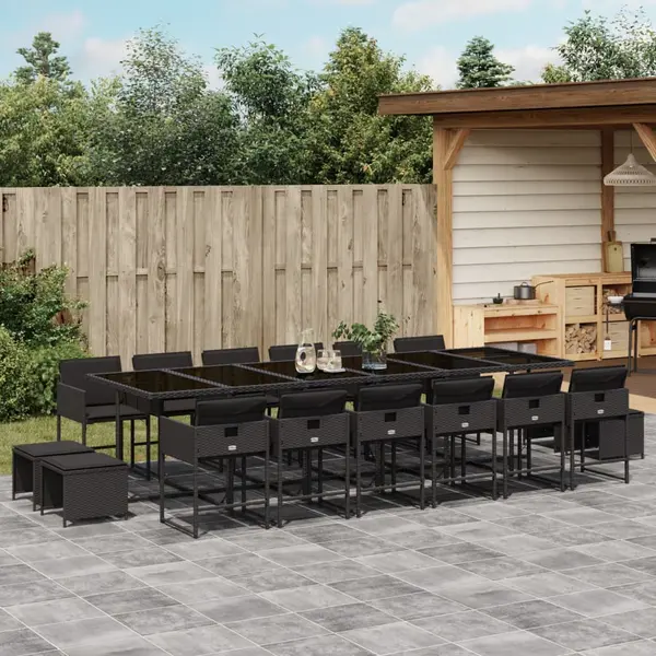 Gossi set mobilier de gradina cu perne, 17 piese, negru, poliratan