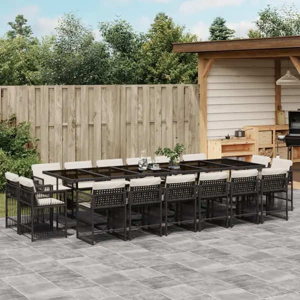 Gossi set mobilier de gradina cu perne, 17 piese, negru, poliratan