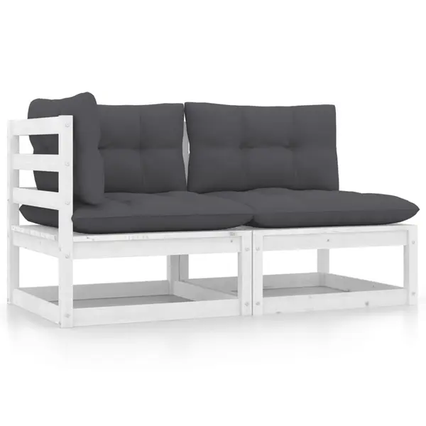 Gossi set mobilier de gradina cu perne, 2 piese, alb, lemn masiv pin