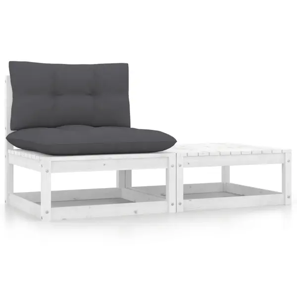 Gossi set mobilier de gradina cu perne, 2 piese, alb, lemn masiv pin