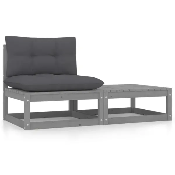 Gossi set mobilier de gradina cu perne, 2 piese, gri, lemn masiv pin