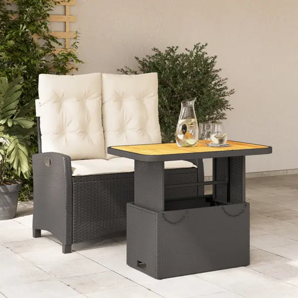 Gossi set mobilier de gradina cu perne, 2 piese, negru, poliratan