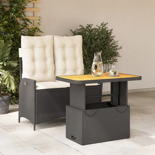 Gossi set mobilier de gradina cu perne, 2 piese, negru, poliratan