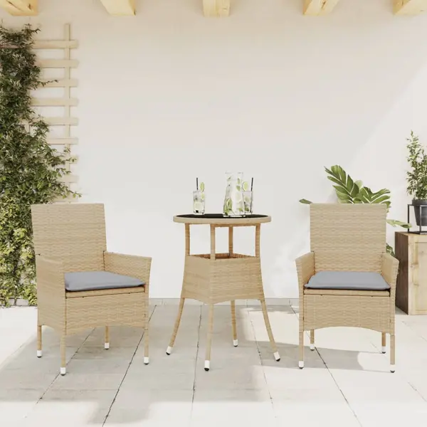 Gossi set mobilier de gradina cu perne 3 piese bej poliratan & sticla