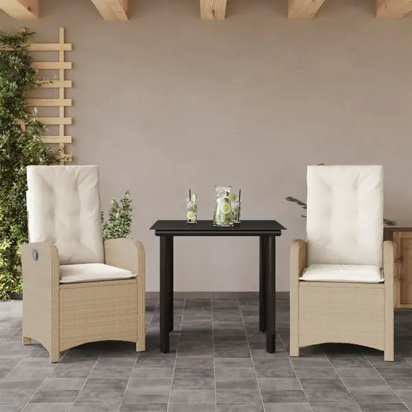 Gossi set mobilier de gradina cu perne, 3 piese, bej, poliratan