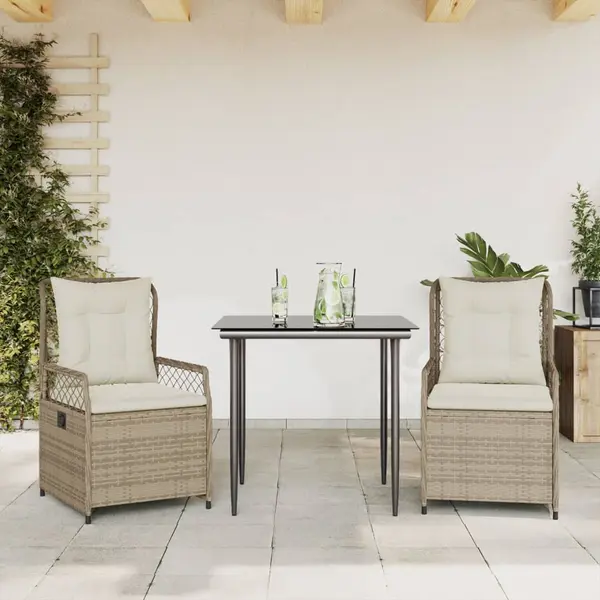 Gossi set mobilier de gradina cu perne, 3 piese, bej, poliratan
