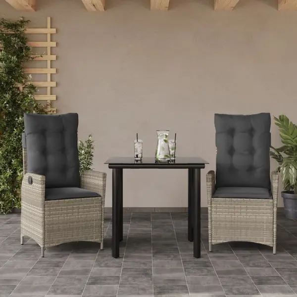 Gossi set mobilier de gradina cu perne, 3 piese,gri deschis,poliratan