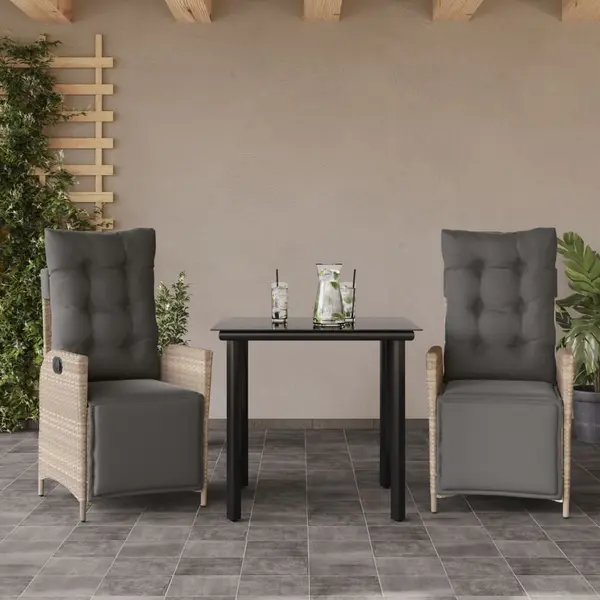 Gossi set mobilier de gradina cu perne, 3 piese,gri deschis,poliratan