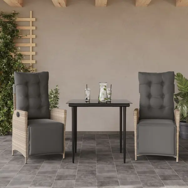 Gossi set mobilier de gradina cu perne, 3 piese,gri deschis,poliratan