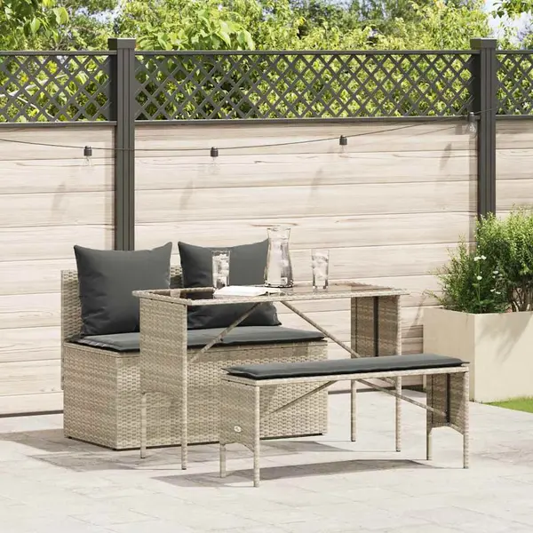Gossi set mobilier de gradina cu perne, 3 piese,gri deschis,poliratan