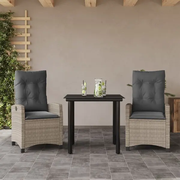 Gossi set mobilier de gradina cu perne, 3 piese,gri deschis,poliratan