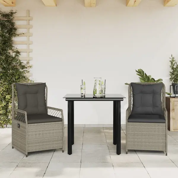 Gossi set mobilier de gradina cu perne, 3 piese,gri deschis,poliratan
