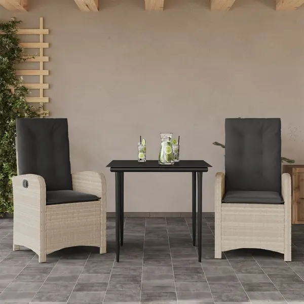 Gossi set mobilier de gradina cu perne, 3 piese,gri deschis,poliratan