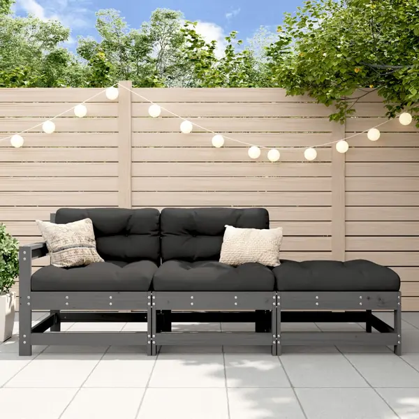 Gossi set mobilier de gradina cu perne, 3 piese, gri, lemn masiv