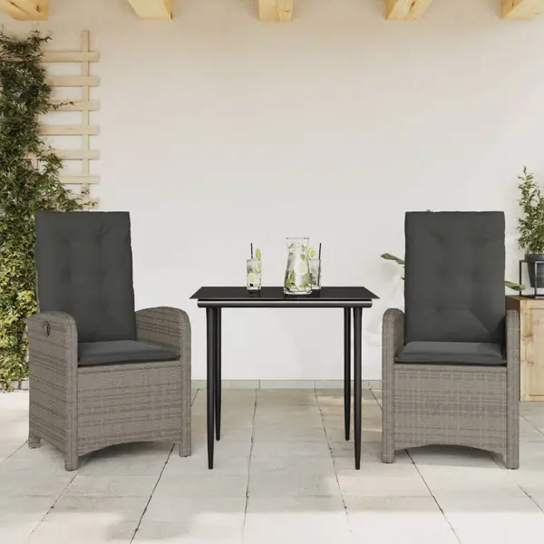 Gossi set mobilier de gradina cu perne, 3 piese, gri, poliratan