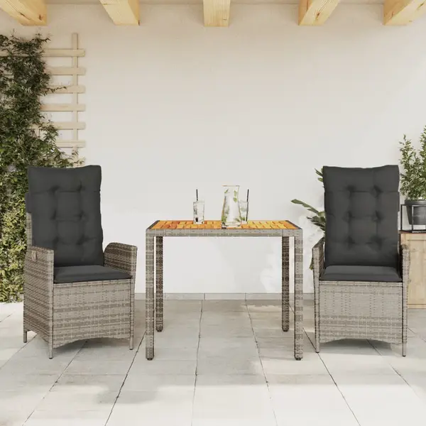 Gossi set mobilier de gradina cu perne, 3 piese, gri, poliratan