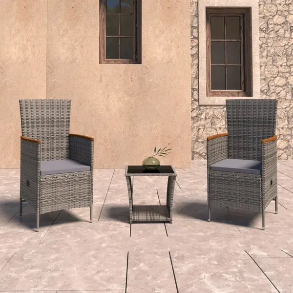 Gossi set mobilier de gradina cu perne, 3 piese, gri, poliratan