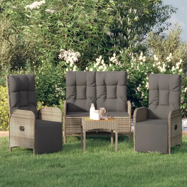 Gossi set mobilier de gradina cu perne, 3 piese, gri, poliratan