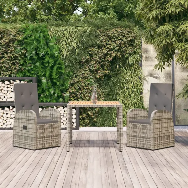Gossi set mobilier de gradina cu perne, 3 piese, gri, poliratan