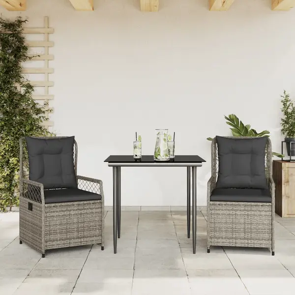 Gossi set mobilier de gradina cu perne, 3 piese, gri, poliratan