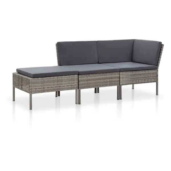 Gossi set mobilier de gradina cu perne, 3 piese, gri, poliratan