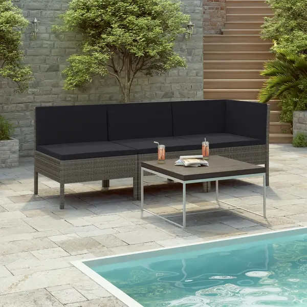 Gossi set mobilier de gradina cu perne, 3 piese, gri, poliratan