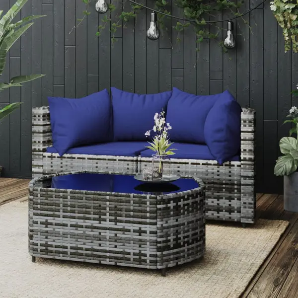 Gossi set mobilier de gradina cu perne, 3 piese, gri, poliratan