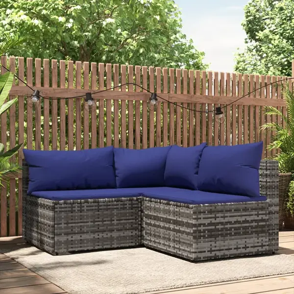 Gossi set mobilier de gradina cu perne, 3 piese, gri, poliratan