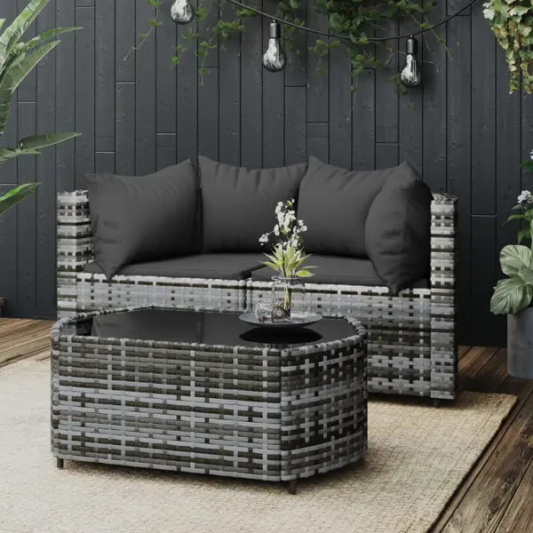 Gossi set mobilier de gradina cu perne, 3 piese, gri, poliratan