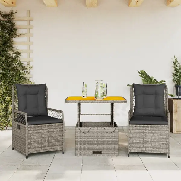 Gossi set mobilier de gradina cu perne, 3 piese, gri, poliratan