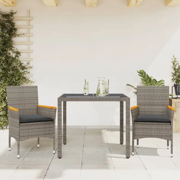 Gossi set mobilier de gradina cu perne 3 piese gri poliratan & sticla