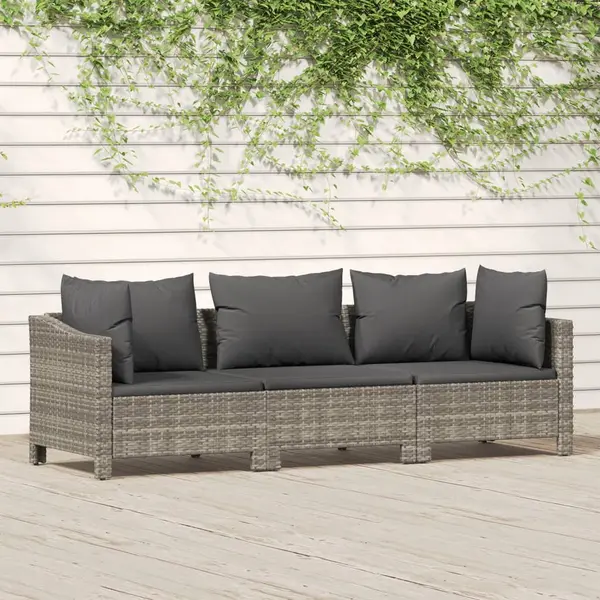 Gossi set mobilier de gradina cu perne, 3 piese, gri, poliratan