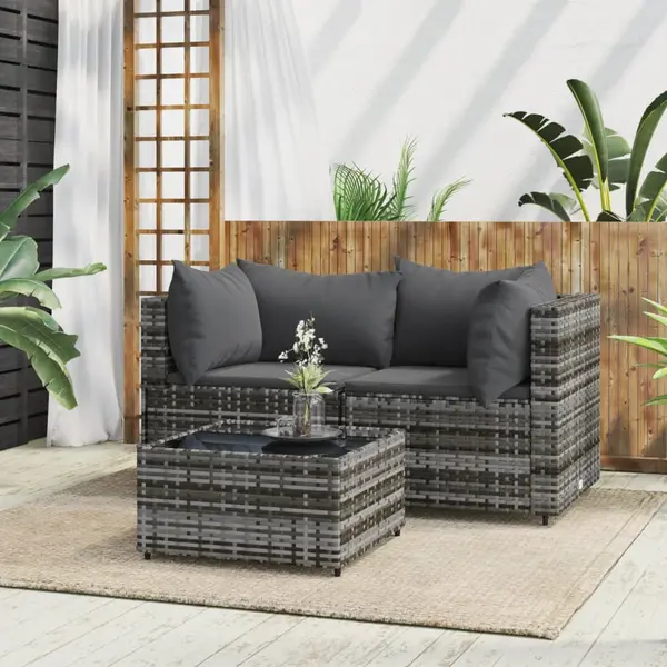 Gossi set mobilier de gradina cu perne, 3 piese, gri, poliratan